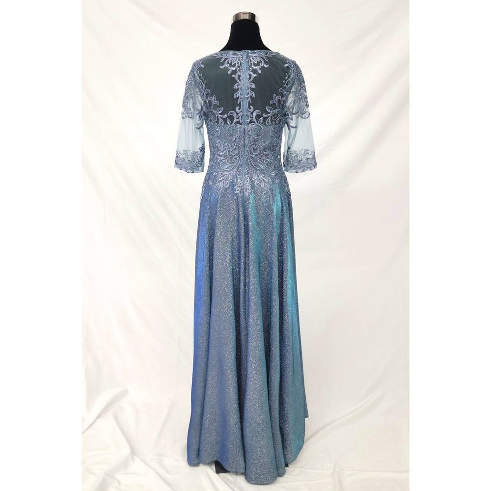 Chicas J006 Missy Maxi Dress Women L Blue Sparkly 3/4 Sleeve Formal Gown NWT - Picture 4 of 16